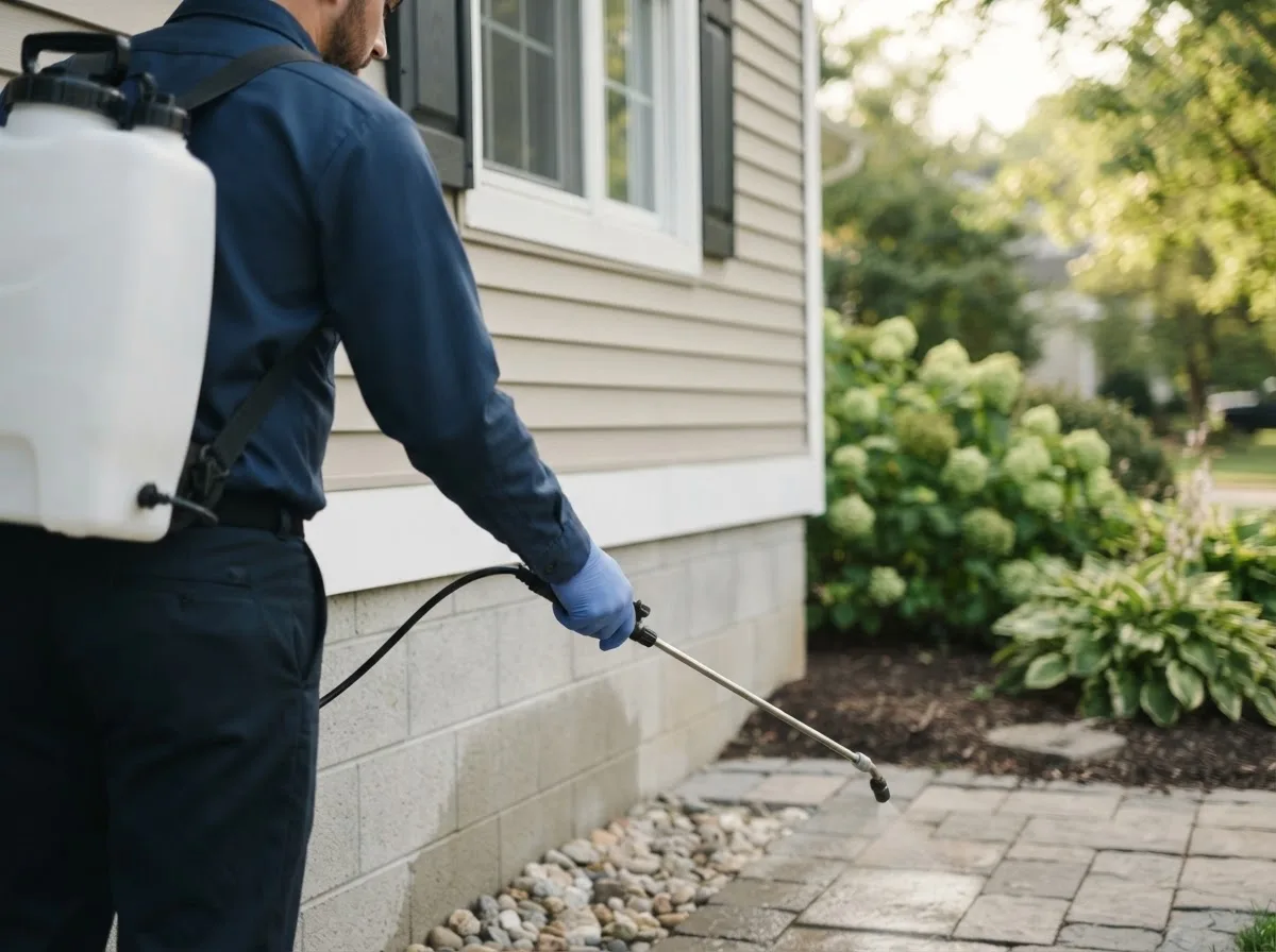 Pest control technician inspecting a home in Plymouth, CA